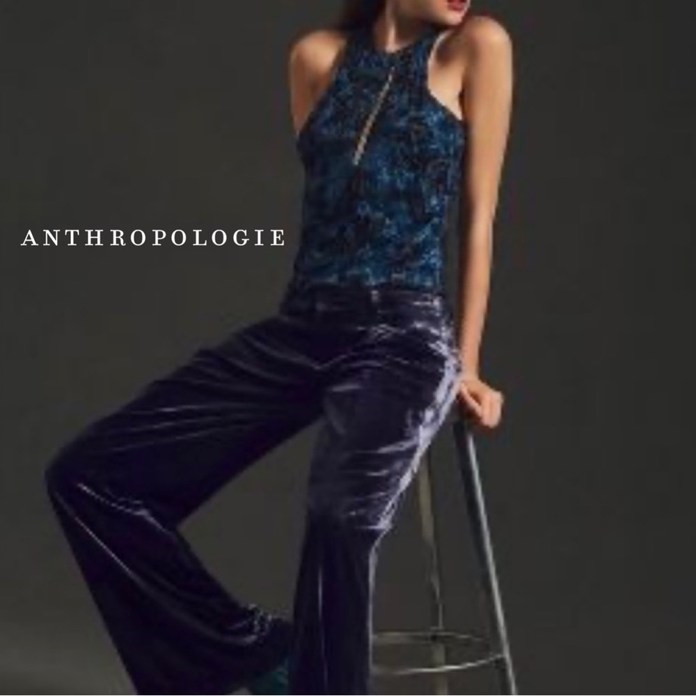 NWT Anthropologie Pilcro Velveteen Racerback Tank. Blue & Black. Size S